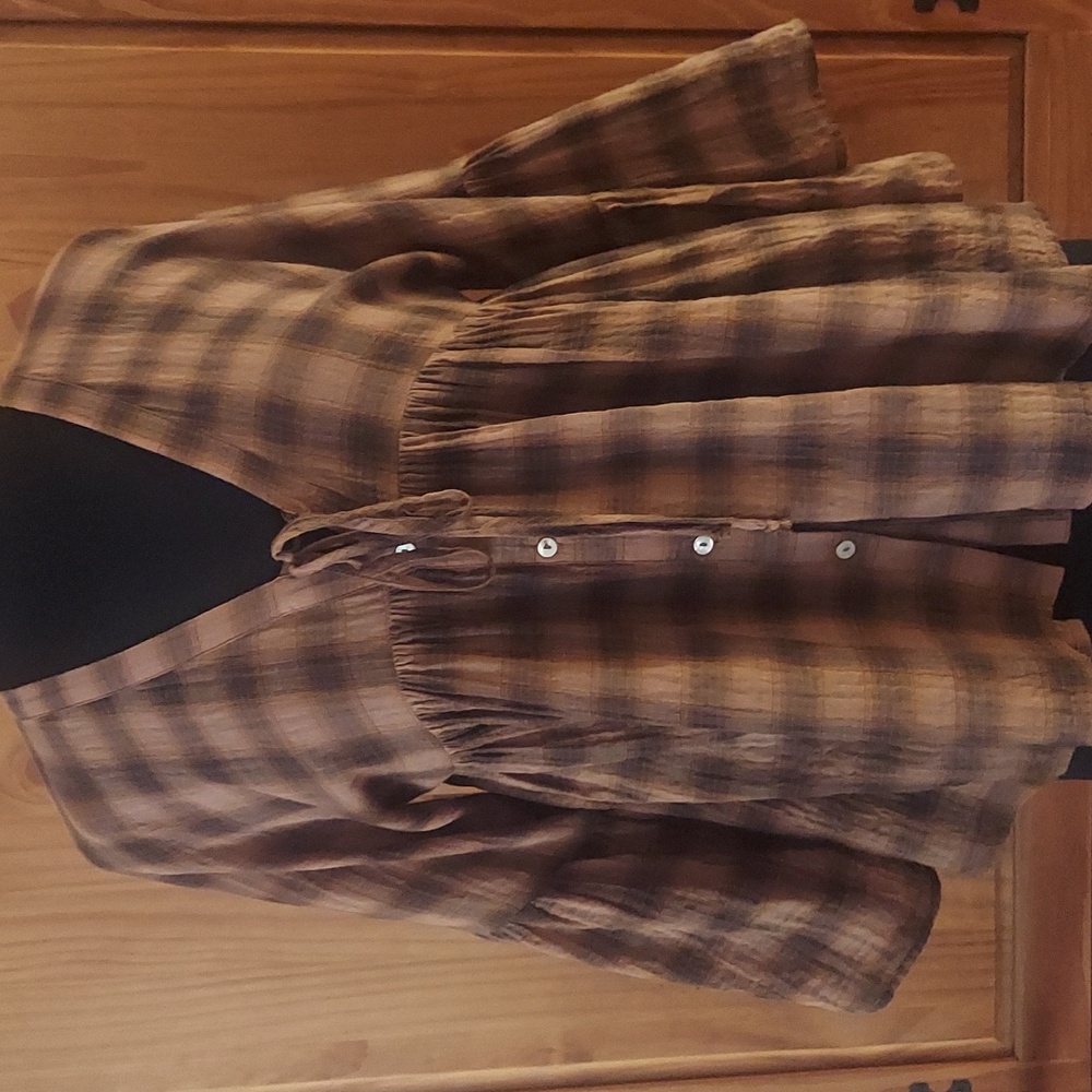 Ellison Brown Plaid V-Neck Blouse
